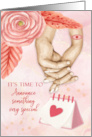 Engagement Announcement Holding Hands with Flowers and Calendar card