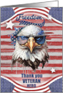 Veterans Day Greetings Bold Bald Eagle with Stars and Stripes card