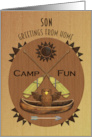 Son Summer Camp Greetings Wood Effect Plaque card