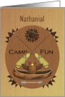 Nathanial Custom Name Summer Camp Greetings Wood Effect Plaque card