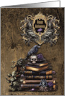 Halloween Gothic Look Stack of Books with Crow and Gargoyle card