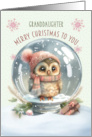 Granddaughter Merry Christmas Adorable Owl in a Snow Globe card