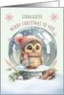 Goddaughter Merry Christmas Adorable Owl in a Snow Globe card