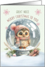 Great Niece Merry Christmas Adorable Owl in a Snow Globe card