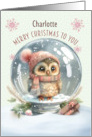 Charlotte Custom Name Merry Christmas Adorable Owl in a Snow Globe card