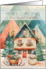 Neighbor Merry Christmas Woodland Home Snow Scene card