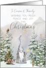 Cousin and Family Christmas Mountain Scene with Gnome and Stars card