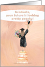 For Her Graduation Peach Congratulations Girl with Balloons and Books card