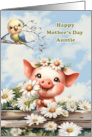 Auntie Mother’s Day Adorable Piggy and Bird with Daisies card