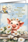 For Any Mom Mother’s Day Adorable Piggy and Bird with Daisies card