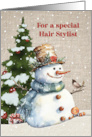 Hair Stylist Christmas with Snowman and Tree card