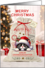 Great Granddaughter Cute Cat and Christmas Santa Sack card