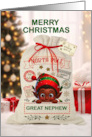 Great Nephew Christmas Santa Sack and African American Boy Elf card