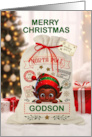 Godson Christmas Santa Sack and African American Boy Elf card