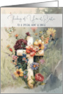 Aunt and Uncle Easter Thinking of You Cross with Flowers card