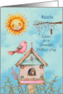 Natasha Custom Name Mother’s Day Boho Birds Birdhouse and Sun card