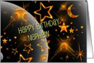 Happy Birthday Nephew Fun Neon Orange and Black Galaxy card