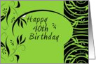 Happy 40th Birthday in Black and Green Floral card