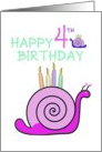 Happy 4th Birthday Sweet Girl Cute Pink Snail with 4 Candles card