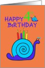 Happy 4th Birthday Special Boy Cute Blue Snail with 4 Candles card
