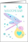 Welcome Baby Dragonfly Carrying Baby in a Bundle card