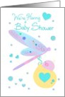 Baby Shower Invitation with Dragonfly Carrying Baby Bundle of Joy card