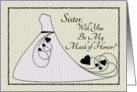 Sister,Will You Be My Maid of Honor? Invitation Pink Dress with Hearts card