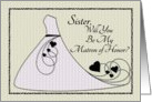 Sister Will You Be My Matron of Honor? Invitation Pink Dress Hearts card