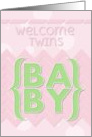 Welcome Twins Baby Girls Pretty Pink and Green card