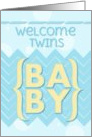 Welcome Twins Baby Boys Blue and Yellow card