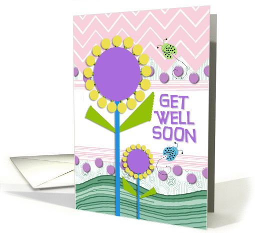 Get Well Soon Colorful Flowers and Ladybugs card (1008715)