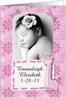 Baby Girl Announcement Photo Card and Customize Name Pink Giraffe card