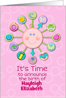 New Baby Girl Custom Name Birth Announcement Pink Baby Clock card