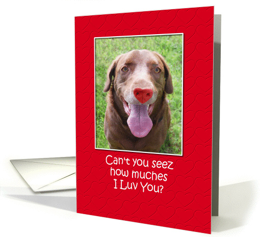 Happy Valentine's Day Meme Style Funny Dog with Heart Nose card