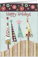 Happy Holidays Colorful Patterned Trees and Circles card