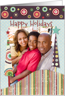 Happy Holidays Colorful Patterned Trees and Circles Custom Photo card