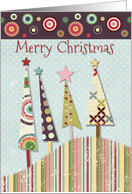 Merry Christmas Colorful Trees and Circles Merry and Bright card