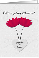 Lesbian Wedding Announcement Red Flowers and Heart Custom Names card