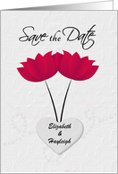 Lesbian Wedding Save the Date Red Flowers and Heart Custom Names card