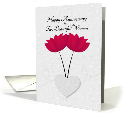 Lesbian Happy Anniversary Red Flowers and Heart card (1136132)