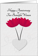 Lesbian Happy Anniversary Red Flowers and Heart card