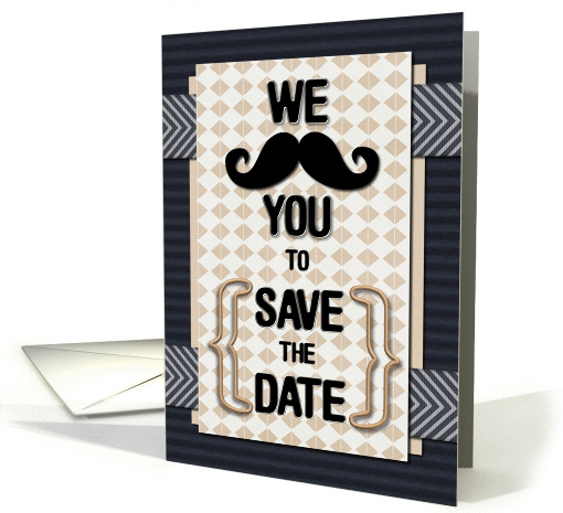 Gay Wedding Save the Date Mustache Plaid Chevrons card (1136180)