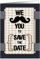 Gay Wedding Save the Date Mustache Plaid Chevrons card