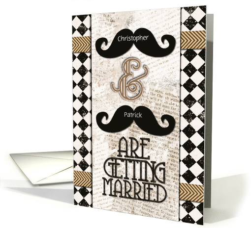 Gay Wedding Announcements Custom Names Vintage Mustaches card