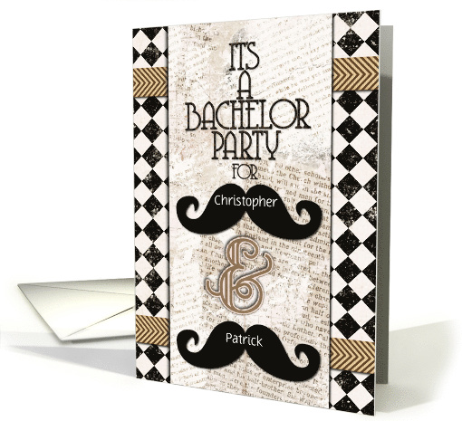 Gay Bachelor Party Invitations Custom Names Vintage Mustaches card