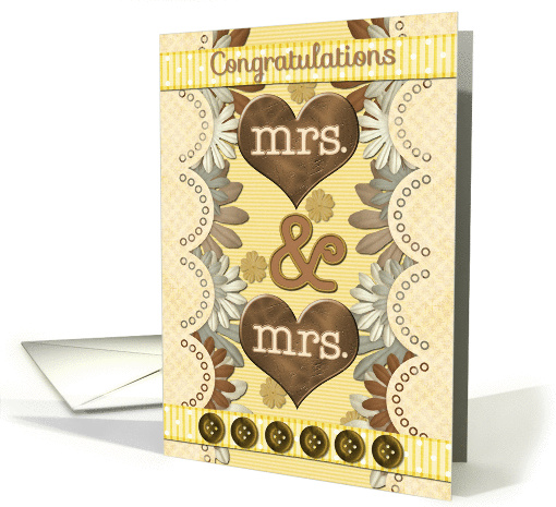 Lesbian Wedding Congratulations Brown Hearts and Flowers card