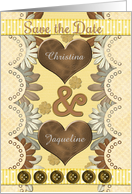 Lesbian Save the Date Custom Names Hearts and Flowers card