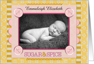 Baby Birth Announcement Custom Name Girl Pink Buttons Photo Card