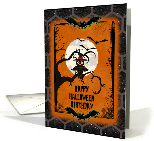 Happy Halloween Birthday Spooky Tree with Owl and Bats card (1161438)