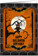 Happy Halloween Birthday Spooky Tree with Owl and Bats card